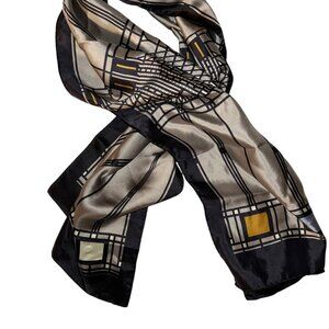 Fine Arts Museum San Francisco 100% silk gray black mondrian print scarf 11x48